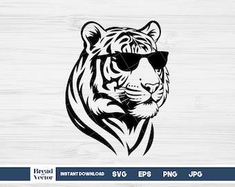 Tiger Wearing Cool Sunglasses SVG Cut File: T-shirt Design, Sticker Decal, Cricut, Silhouette (Digital Download)