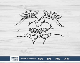 Family Hands Heart Line Art SVG: Angel Hands (digitale download)