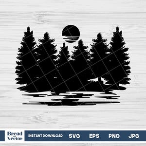 Lake And Forest Silhouette Svg, Into The Wild Svg, Nature Silhouette Svg, Design Cut File, Cricut, Silhouette, Png, Jpeg, Digital Download
