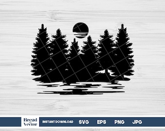 Lake and Forest Silhouette SVG: Nature Design Cut File (Digital Download)