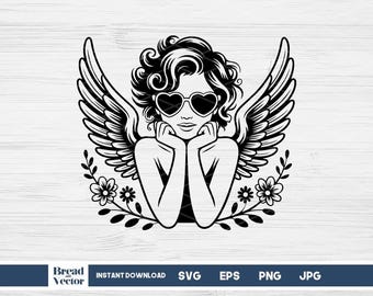 Angel Cupid SVG: Floral, Valentine's Day Design Cut File, T-Shirt, Vinyl Transfer (Digital Download)
