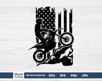 US Flagge Motocross Rider SVG: Dirt Bike Clipart (digitaler Download)