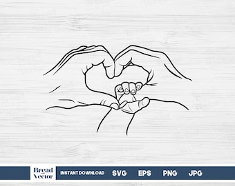 Family Hands Heart Line Art SVG (Digital Download)