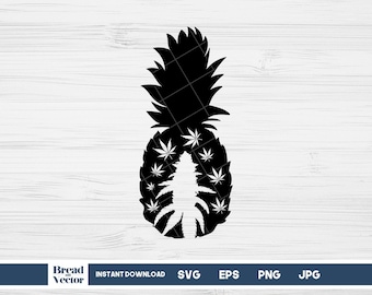 Pineapple And Cannabis Silhouette Svg |  Cannabis And Pineapple Express Design Svg For Tshirt, Mugs And Sticker | Pineapple And Weed Design