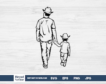 Father and Son Cowboy Hat Walking SVG: Holding Hands (Digital Download)