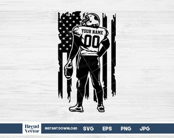 Personalisierter Football Spieler SVG: US Flagge Cut File (Digitaler Download)