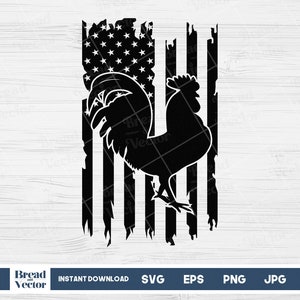 US Flag Rooster Silhouette Svg, Rooster Design, Patriot Rooster Svg, Rooster Shirt Design, Chicken Svg, Cricut, Silhouette, Digital Download