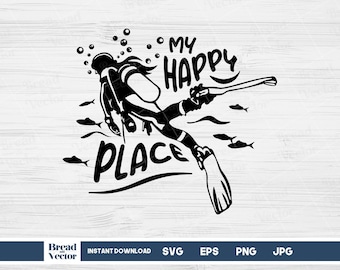 Female Scuba Diver SVG: Underwater Animals Design (Digital Download)