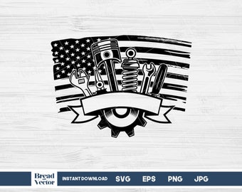 US Flag Mechanic Tools Set, Repair Tools, Svg Design Cut File for Cricut, Tshirt Design, Sticker Decal, Instant Digital Download