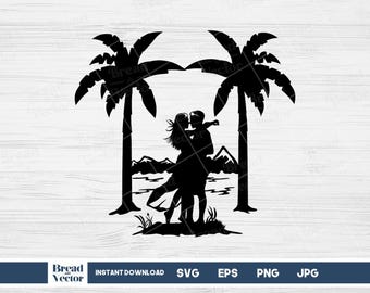 Tropical Couple Silhouette SVG: Island Palm Trees Design (Digital Download)