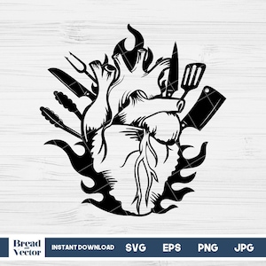 Chef Svg, Cook Svg, Heart Svg, Love Cooking Clipart, Heart Vector, Love Cooking Tshirt Design, Digital Design, Vector Cricut, Png Svg Eps