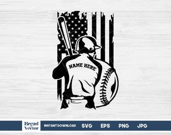 Jogador de beisebol da bandeira dos EUA Svg: arquivo de corte de design personalizado (download digital)