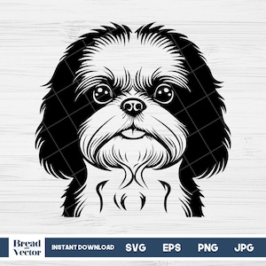 Shih Tzu Dog Svg, Shih Tzu Dog Face Svg, Design Cut File For Silhouette, Cricut, Png, Jpeg, Eps, Instant Digital Download