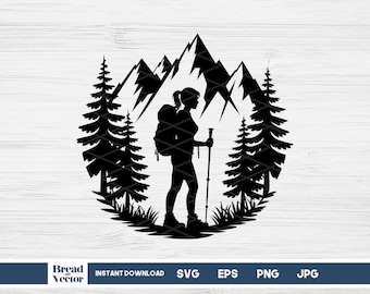 Hiker Woman SVG, Outdoors Adventure Design Cut Files, Camping, Hiking, Nature Digital Download