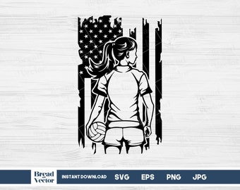 Volleyball Player US Flag SVG - Personalized Name Cut File (Digital Download)