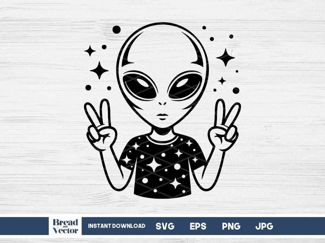 Alien SVG, Alien Doing Peace Sign, Sci-fi Clipart Design Cut File for ...