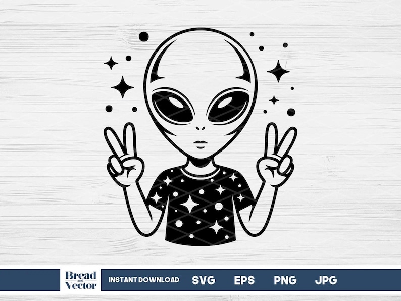 Alien SVG, Alien Doing Peace Sign, Sci-fi Clipart Design Cut File for ...