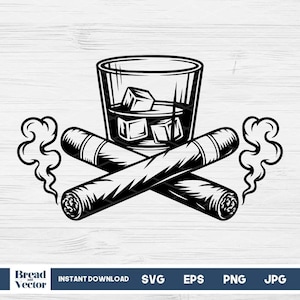 Cigar and Whiskey Svg, Gentleman Bar Design Cut File, Digital Download