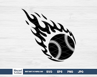 Flaming Baseball SVG, Baseball Design Cut Files, Sports Digital Download