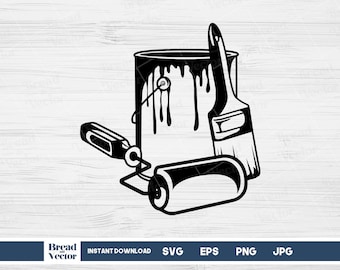 Dripping Paint Bucket SVG: Brush and Roller Clipart (Digital Download)