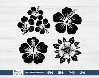 Hibiscus Flower SVG Bundle: Gumamela Clipart, Hawaiian Flowers, Tropical Plant, Cut File (Digital Files)