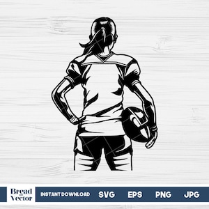 Jugador de fútbol femenino Svg, Clipart de fútbol Svg, Archivo de corte Svg de fútbol personalizado, Cricut, Silueta, Png, Eps, Jpeg, Descarga digital