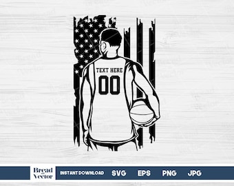 Personalized Basketball Player US Flag SVG: Cricut Silhouette Cut File (Digital Download)