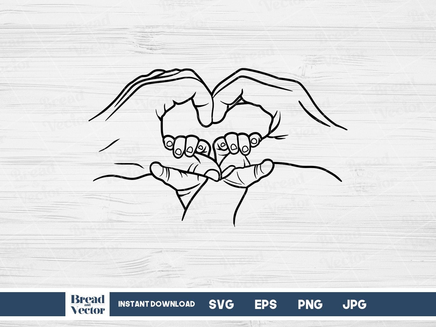 Family Hands Heart Line Art SVG: Mom, Dad & Kids (digital Download) - Etsy