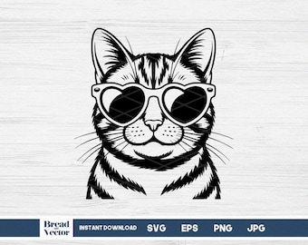 Cat SVG: Cat Wearing Sunglasses Design Cut File (Digital Download)