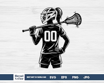 Female Lacrosse Player SVG Back View, Girl Lacrosse Svg, Custom Number Jersey Svg, Lacrosse Cut File Cricut Png (Digital Download)