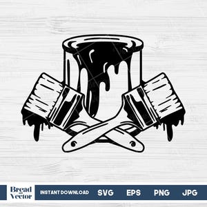 Dripping Paint Bucket And Brush Svg, Dripping Paint And Paint Brush Clipart Svg, Dripping Paint Bucket Sticker Cut File, Digital Download