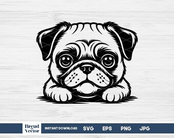 Pug Dog SVG: Peeking Puppy Cut File (Digital Download)