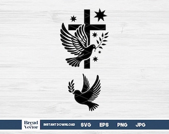 Dove SVG: Dove with Olive Branch and Cross, Christianity Design Cut File (Digital Download)