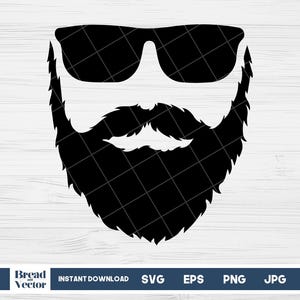 May include: A black and white silhouette of a person wearing sunglasses and a thick beard.