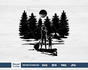Mom and Daughter Paddle Boarding SVG: Lake Design Cut File (Digital Download)