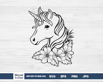 Floral Unicorn SVG: Flower Crown Design Cut File (Digital Download)