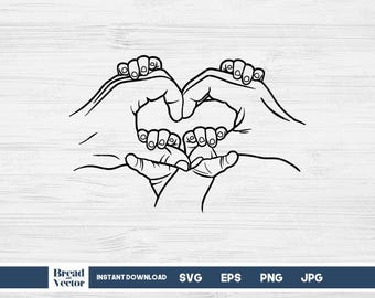 Familie Hände Herz Line Art SVG: Mama, Papa & Kinder (Digitaler Download)