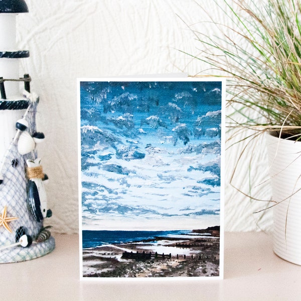Norfolk Seascape Greetings Card, Acrylic Painting Print, A6 Card, Cromer Beach, Blank Card, Birthday Card, Thank You Card, Note Card.