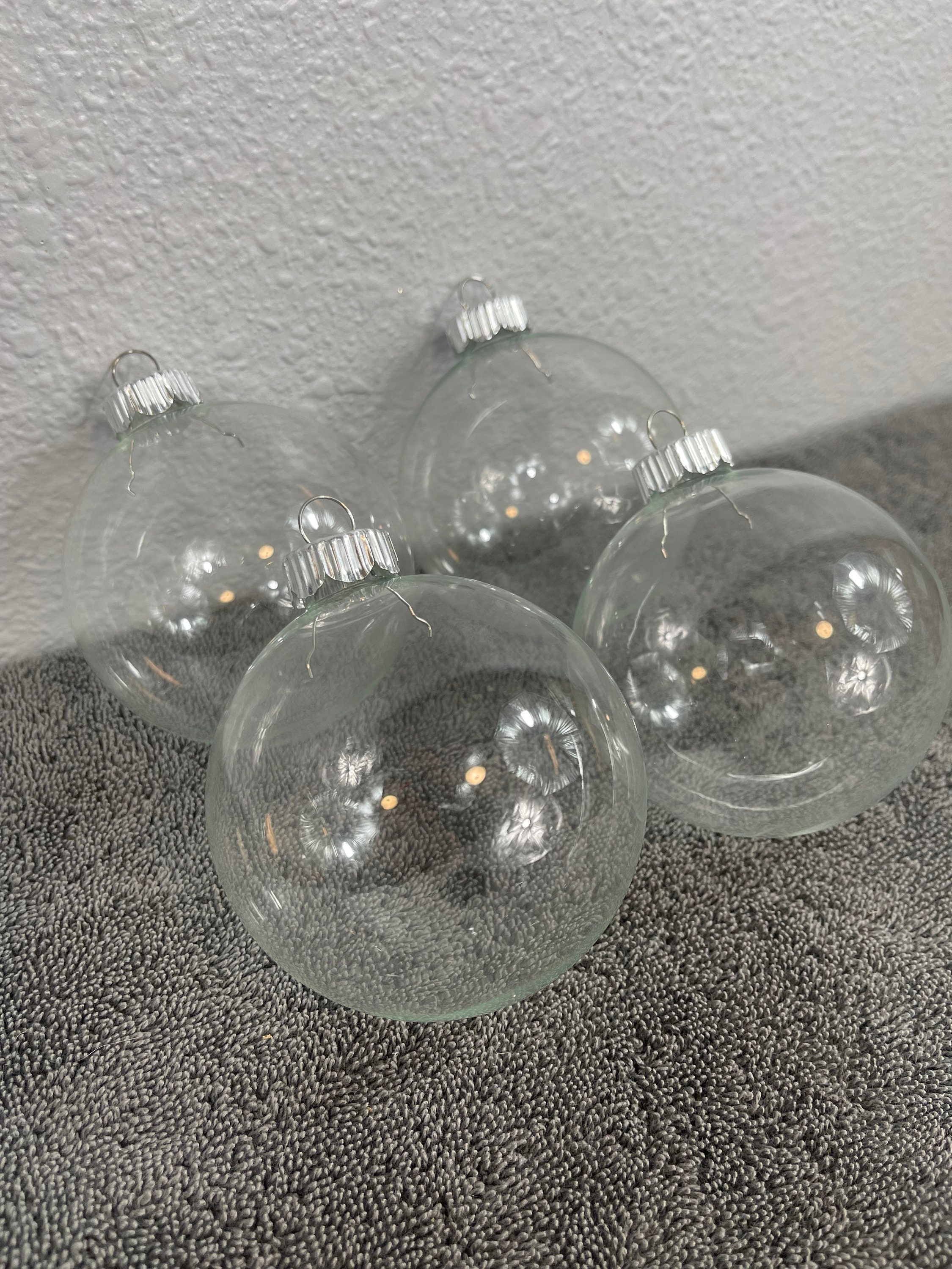 3 (76mm) Glass Disc Ornaments, Clear with Silver Crown Caps, 3