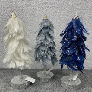 Liliful Christmas White Feather Tree with Glitter Tips 12'' Table Top  Feather Ch