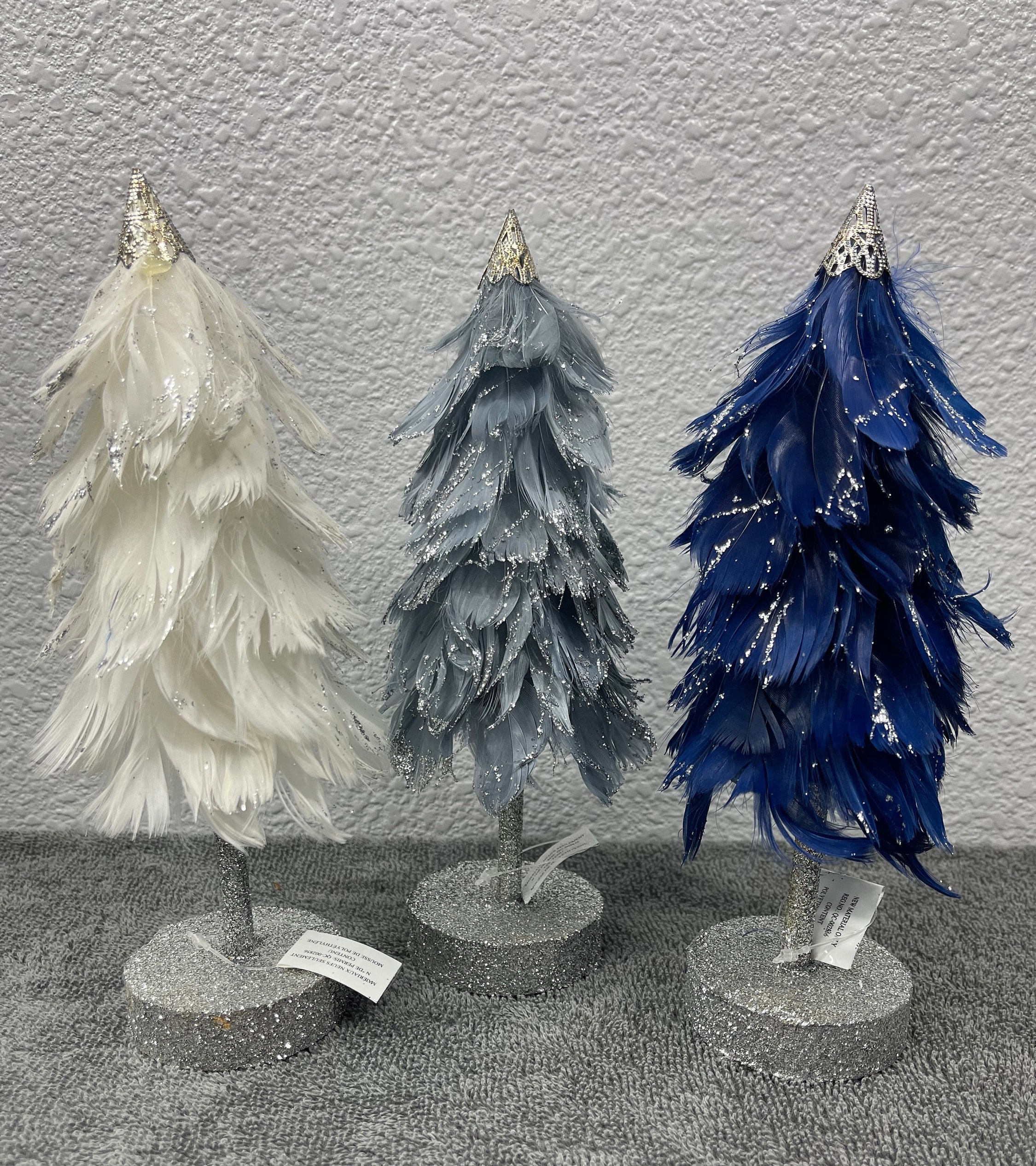 Trees, Feathered, White Feathered Tree, Blue Feathered Tree, Grey