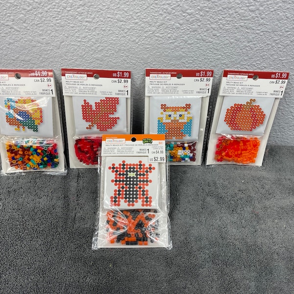 Melty Bead Kits, 5 Pk, Individual Thanksgiving Kits, Perler, Fuse Beads, Pumpkin, Owl, Spider, Turkey, Leaf, Fall