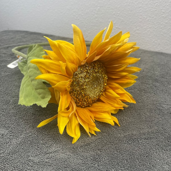 Sunflower, Beaded Center Sunflower, 8" Flower, Mustard Yellow Sunflower, 28", Long Stem, Floral Arrangement, Fall Floral, Wreath Flowers