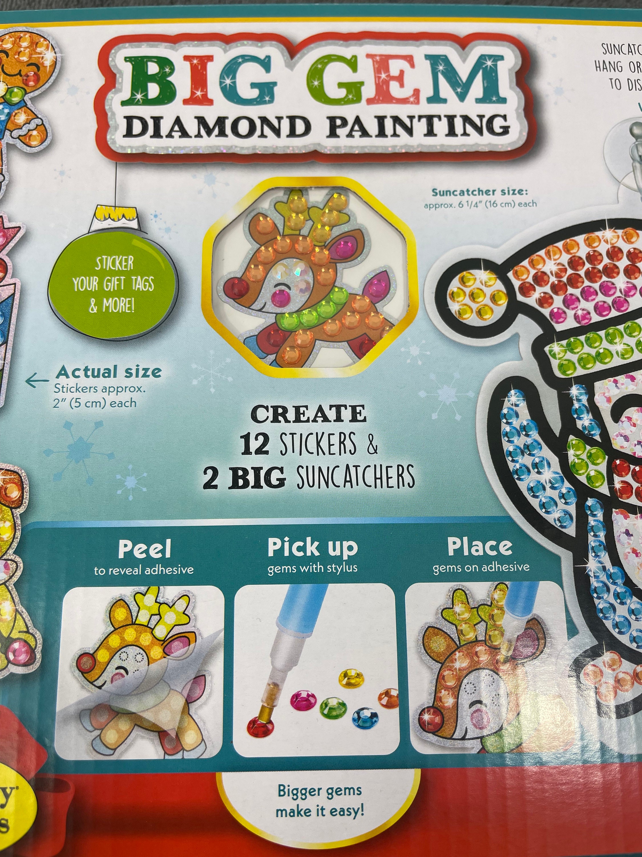 Diamond Painting, Kids Diamond Painting, Big Gem, 12 Stickers & 2 BIG  Suncatchers, Ages 6, 1000 Gems, Kids Craft 