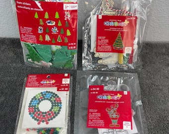 Kids Craft Kits, Set of 3, Tree Wood Ornament, Moose Suncatcher, Wreath Melty Kit, 120 pc Tree Sticker Kit, Christmas Kits, Ages 4+, Kids