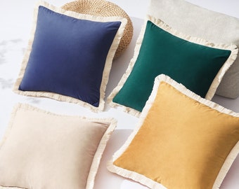 Nacazcol Set – Pack of 4 Decorative Fringe Throw Pillow Covers - (Yellow/Teal Green)