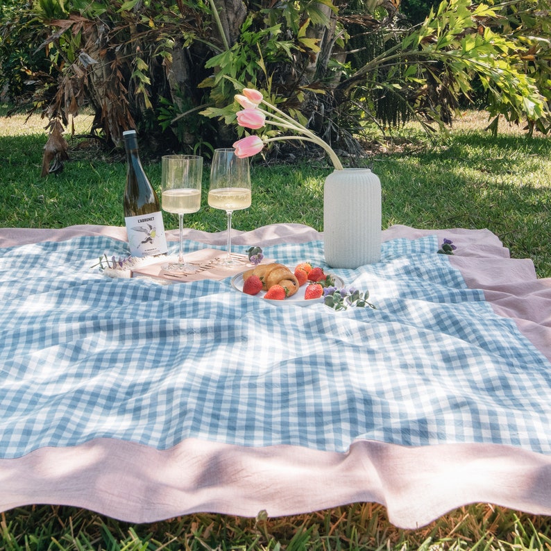 Guaria Tablecloth Checkered Farmhouse Rustic Picnic Rectangle Stonewashed Cotton Tablecloth 55x70 Blue/Clay image 5