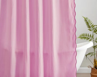 Nereida Shower Curtain – Scalloped Waffle Weave, Hooks Included  (72x72 inch, Hot Pink/Light Pink)