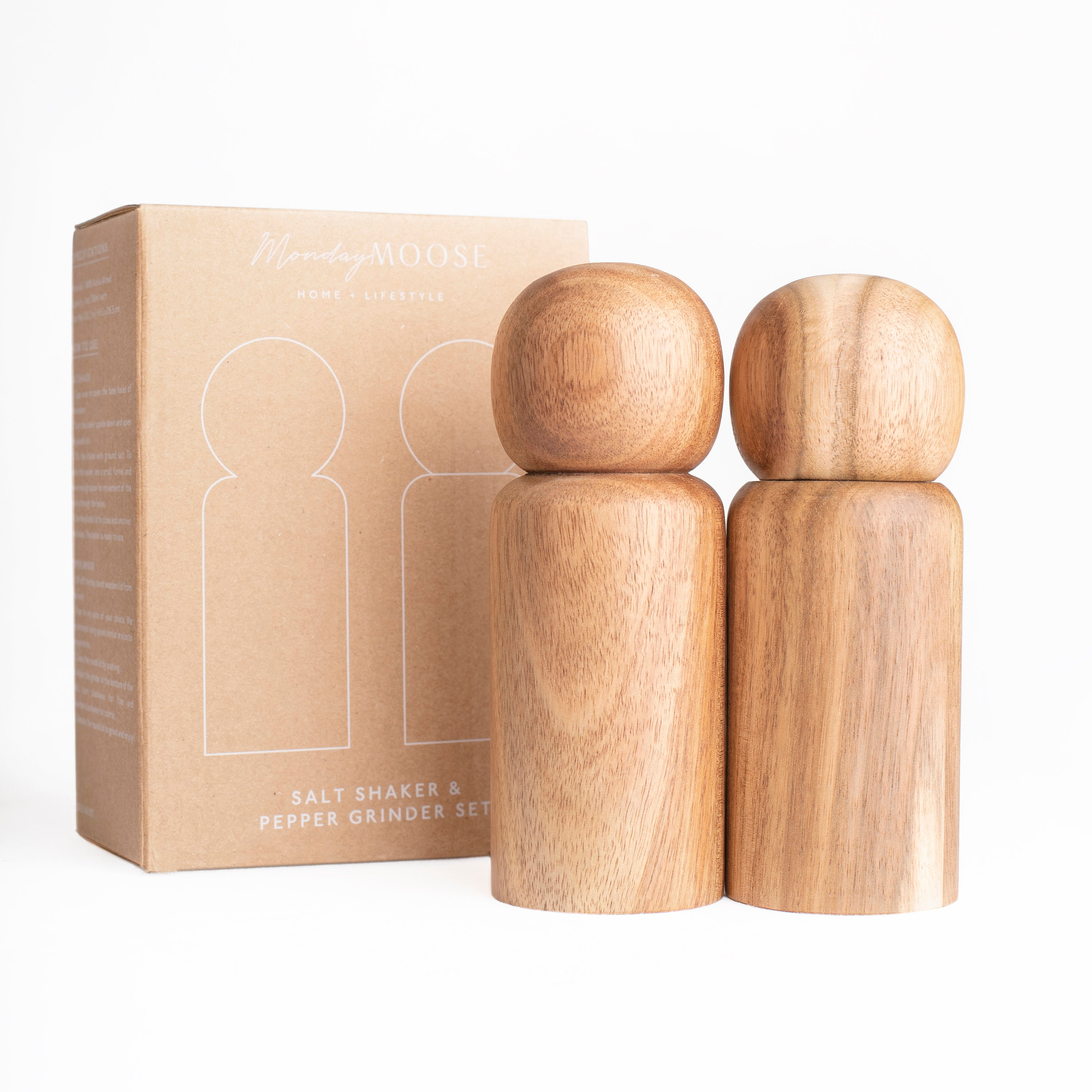 Guayabo Spice Mill Set (2-Pack, Shaker & Grinder) - Acacia Wood