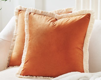 Nacazcol Set – Pack of 2 Decorative Fringe Throw Pillow Covers - (Orange)